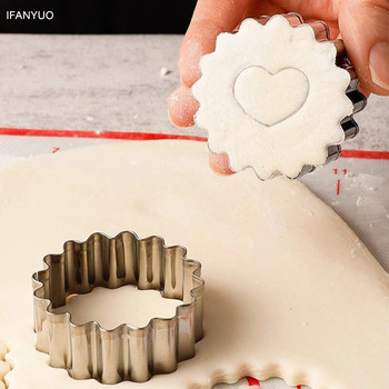 2 бр. 3D сърце за Свети Валентин, кръгла форма за бисквити, печати, кухненски инструменти, релефна форма за бисквити от неръждаема стомана, аксесоари за печене
