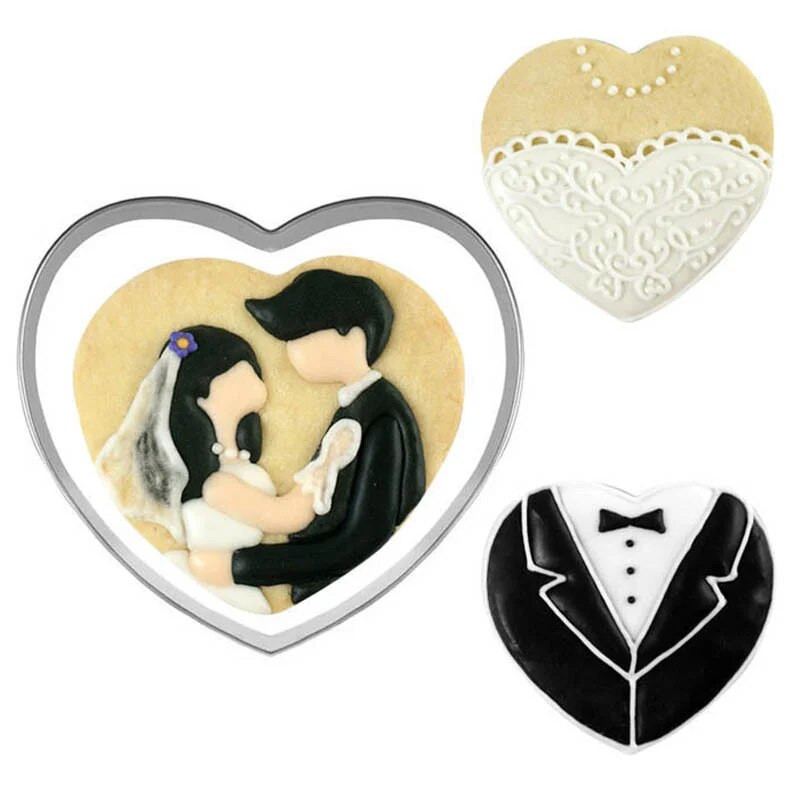 Vestuvinės nuotakos širdelės sausainių pjaustyklės sausainių formelės pasidaryk pats Valentino dienos kepimo įrankiai sausainių vaisių antspaudas cukraus kubelių pyrago dekoras