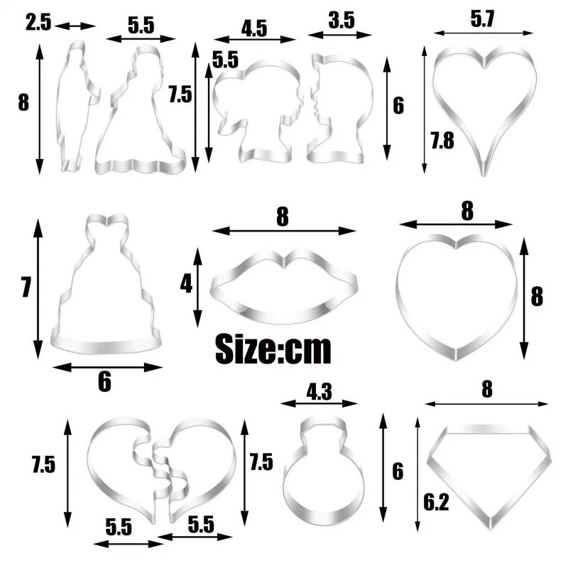 Vestuvinės nuotakos širdelės sausainių pjaustyklės sausainių formelės pasidaryk pats Valentino dienos kepimo įrankiai sausainių vaisių antspaudas cukraus kubelių pyrago dekoras