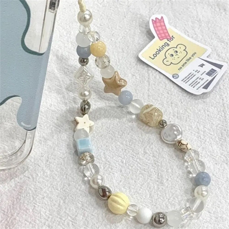 Pakabinamas laidas su karoliukais telefono grandinėlė, apsauganti nuo pametimo žvaigždės perlo telefono apyrankės, riešo dirželis, telefono apyrankės, mobilusis dirželis, moteriškas, mergaitės