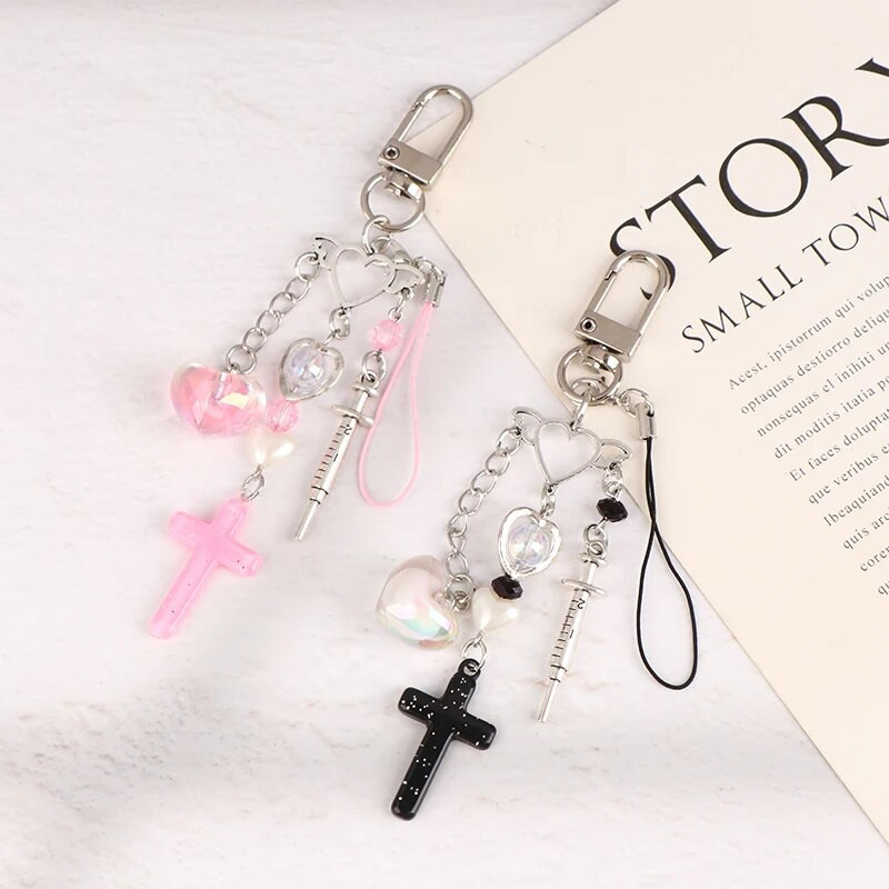 Rožinis Y2K telefono pakabukas Korea Kawaii raktų pakabukas krepšiui iPhone Samsung mieli aksesuarai moteriškas dirželis, papuoštas karoliukais