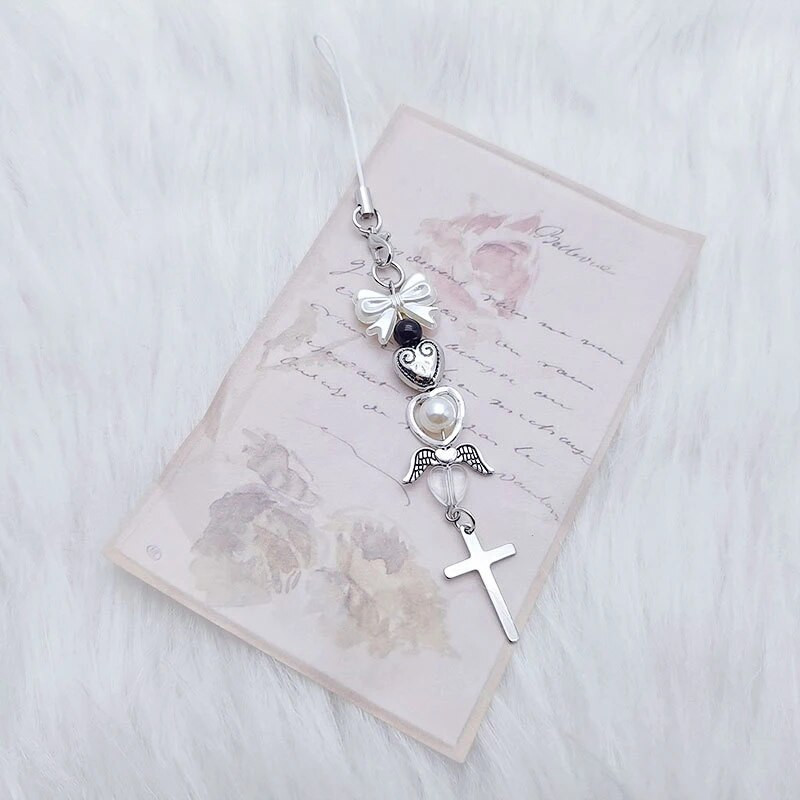 Rožinis Y2K telefono pakabukas Korea Kawaii raktų pakabukas krepšiui iPhone Samsung mieli aksesuarai moteriškas dirželis, papuoštas karoliukais