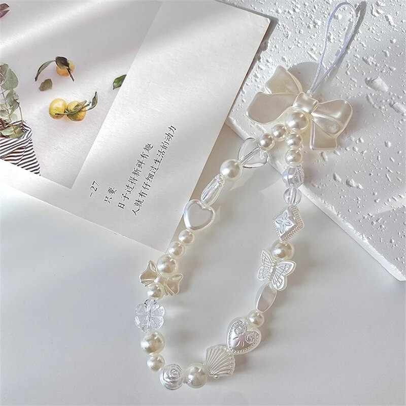 Korėjos mielas žavesys, meilės širdis, lanksčios telefono grandinėlės moterims, mergaitėms, telefono papuošalų dirželis su karoliukais, virvelė, pakabinamas laido priedai