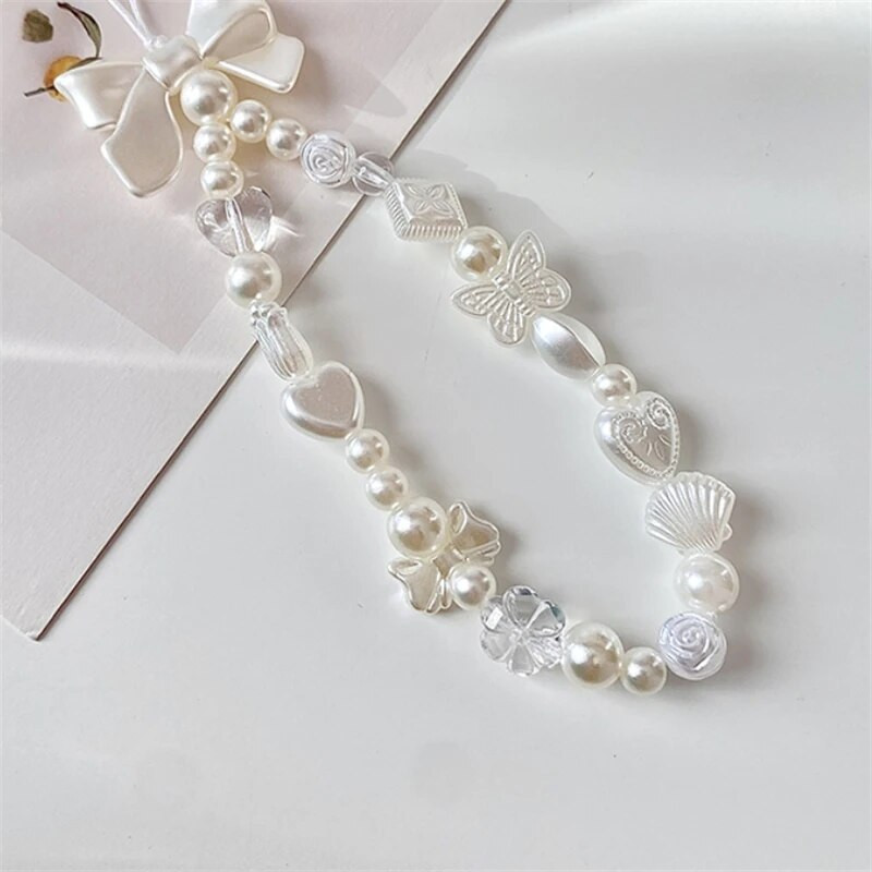 Korėjos mielas žavesys, meilės širdis, lanksčios telefono grandinėlės moterims, mergaitėms, telefono papuošalų dirželis su karoliukais, virvelė, pakabinamas laido priedai