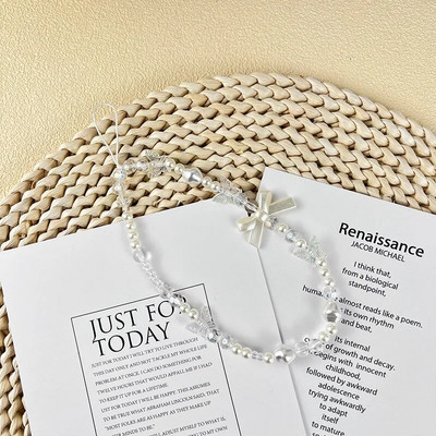 „Crystal Pearl Bow“ telefono grandinėlė su dirželiu telefono dėklas.