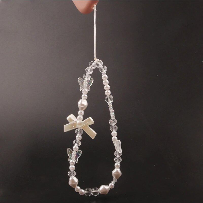 „Crystal Pearl Bow“ telefono grandinėlė su dirželiu telefono dėklas.
