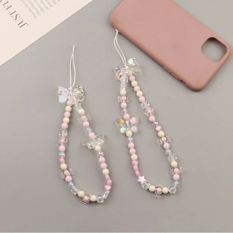 „Crystal Pearl Bow“ telefono grandinėlė su dirželiu telefono dėklas.