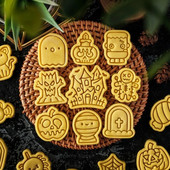 Helovino sausainių pjaustytuvų rinkinys plastikinis 3D vaiduoklis kaukolė Šikšnosparnis Moliūgas Mumija Animacinis biskvitas Formos antspaudas Tešla „Pasidaryk pats“ torto dekoravimo įrankiai