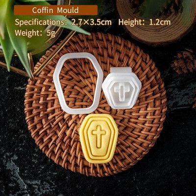 Helovino sausainių pjaustytuvų rinkinys plastikinis 3D vaiduoklis kaukolė Šikšnosparnis Moliūgas Mumija Animacinis biskvitas Formos antspaudas Tešla „Pasidaryk pats“ torto dekoravimo įrankiai