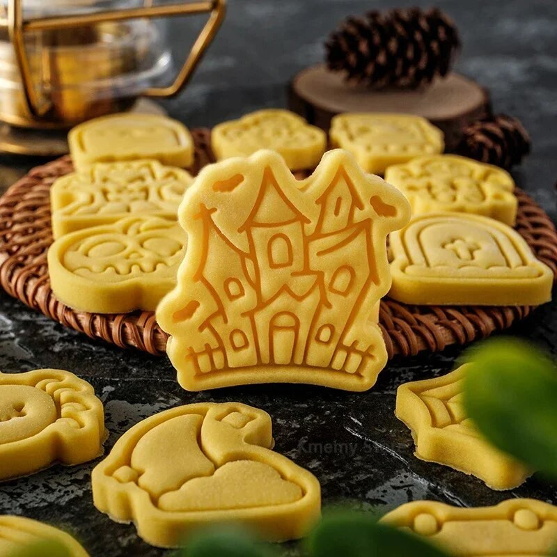 Helovino sausainių pjaustytuvų rinkinys plastikinis 3D vaiduoklis kaukolė Šikšnosparnis Moliūgas Mumija Animacinis biskvitas Formos antspaudas Tešla „Pasidaryk pats“ torto dekoravimo įrankiai