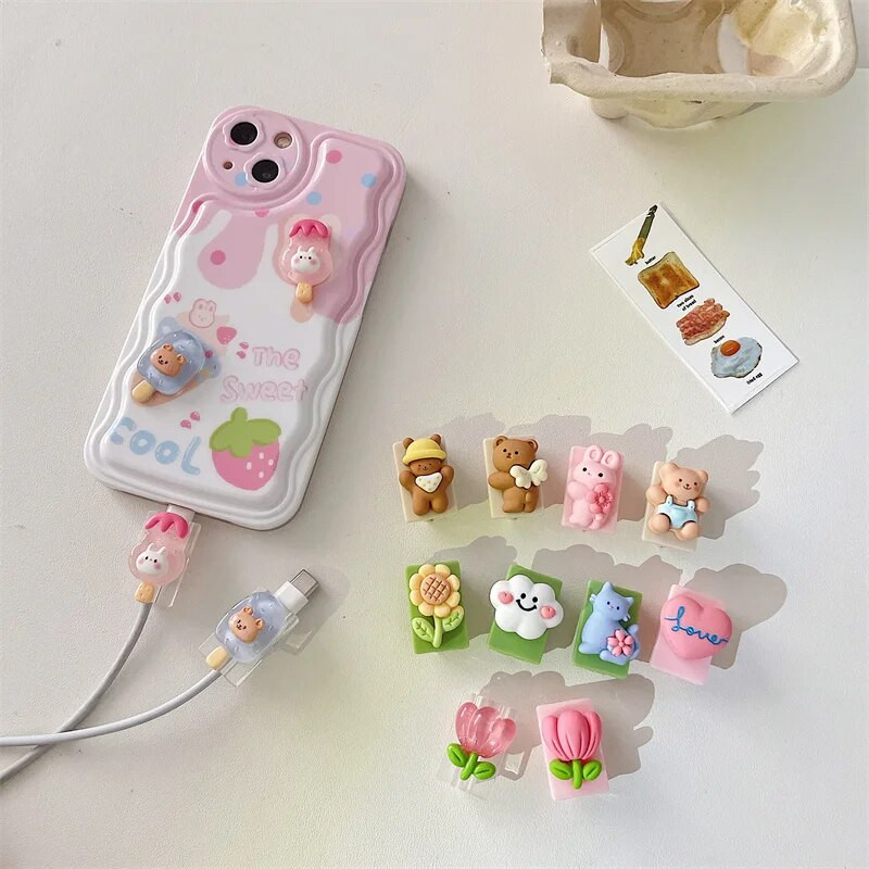 3D Cute Cartoon Animal Protector Cable phone USB Cable Bite Chompers Holder Charger Organizer Αξεσουάρ για Iphone Samsung