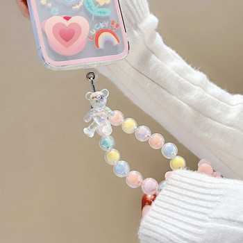 Cute Bear Πολύχρωμη αλυσίδα κινητού Χαριτωμένο βραχιόλι με κορδόνι για iPhone 14 13 12 11 Pro Max Girl Beads Κρεμαστά κλιπ λουράκι μπρελόκ