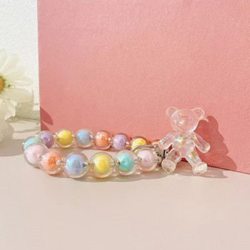 Cute Bear Πολύχρωμη αλυσίδα κινητού Χαριτωμένο βραχιόλι με κορδόνι για iPhone 14 13 12 11 Pro Max Girl Beads Κρεμαστά κλιπ λουράκι μπρελόκ
