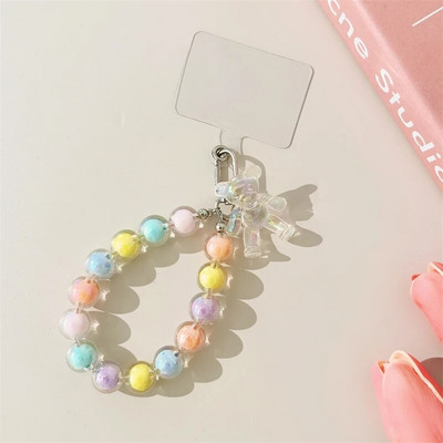 Mielas meškiukas, spalvinga mobiliojo telefono grandinėlė Miela raištelių apyrankė, skirta iPhone 14 13 12 11 Pro Max mergaičių karoliukai, kabantys segtukai raktų pakabuko dirželis