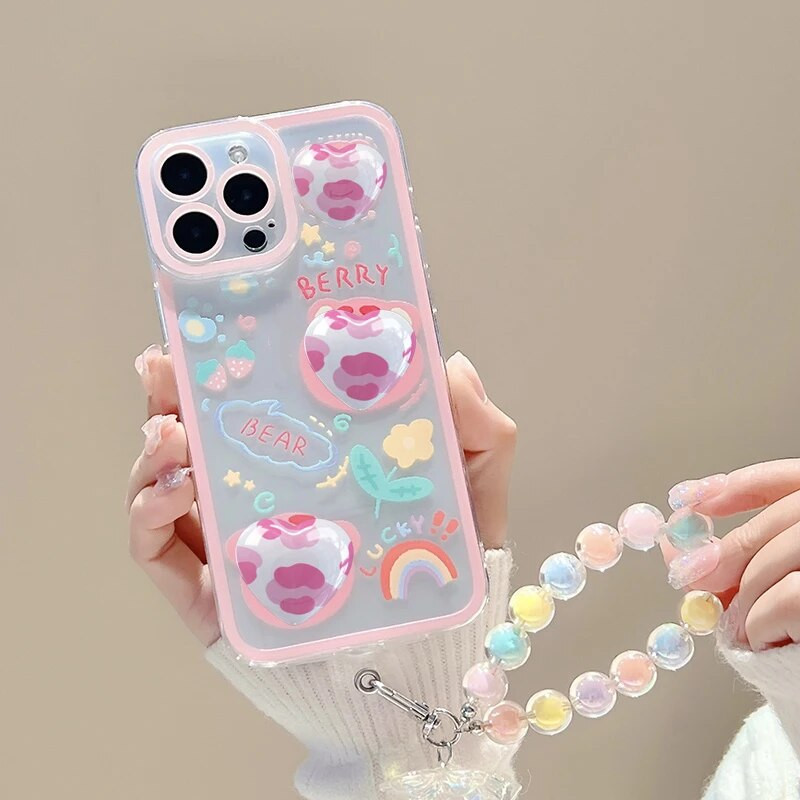 Mielas meškiukas, spalvinga mobiliojo telefono grandinėlė Miela raištelių apyrankė, skirta iPhone 14 13 12 11 Pro Max mergaičių karoliukai, kabantys segtukai raktų pakabuko dirželis