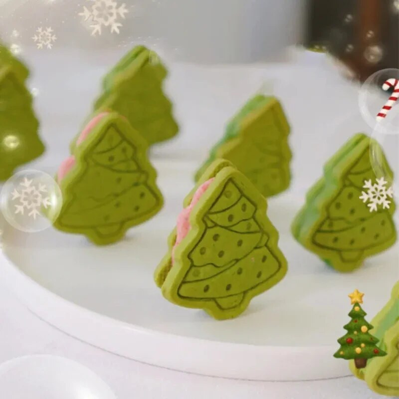 3db/Szett Süteményvágó 3D rozsdamentes acél karácsonyfa forma Sütőedénysütő keksz Fondant torta kivágott konyhai dombornyomó forma