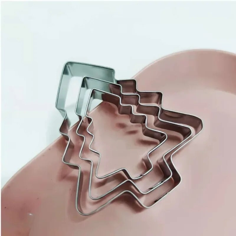 3db/Szett Süteményvágó 3D rozsdamentes acél karácsonyfa forma Sütőedénysütő keksz Fondant torta kivágott konyhai dombornyomó forma