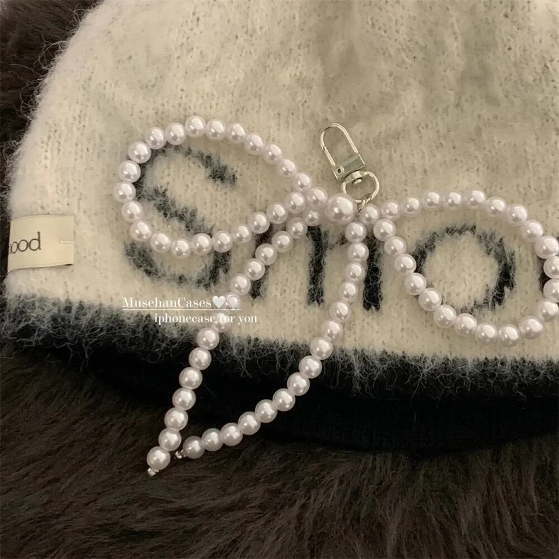 Κρεμαστό τηλέφωνο Ins Korean Simpe Pearl Bow Αισθητικό κρεμαστό μενταγιόν Μπρελόκ για iPhone 15 Pro Max Girls Αξεσουάρ Χονδρική