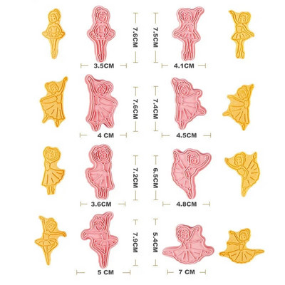 8 vnt. / rinkinys Elegantiškos šokančios ponios sausainių pjaustyklės ir reljefinis baleto merginos šokėjas Fondant reljefinis antspaudų kepimo dovana šokio mėgėjams