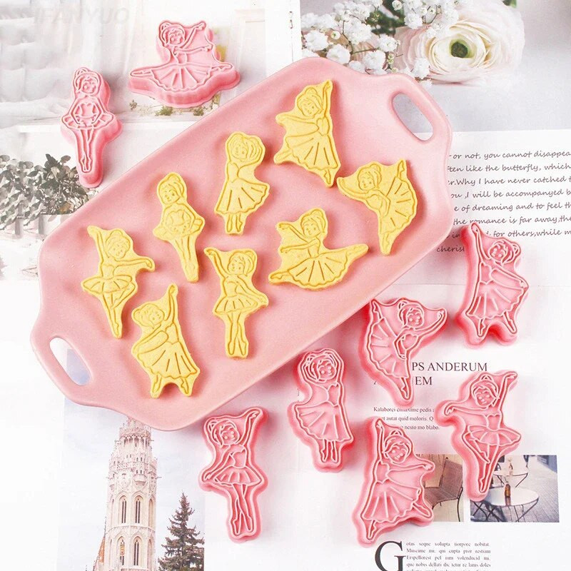 8 vnt. / rinkinys Elegantiškos šokančios ponios sausainių pjaustyklės ir reljefinis baleto merginos šokėjas Fondant reljefinis antspaudų kepimo dovana šokio mėgėjams