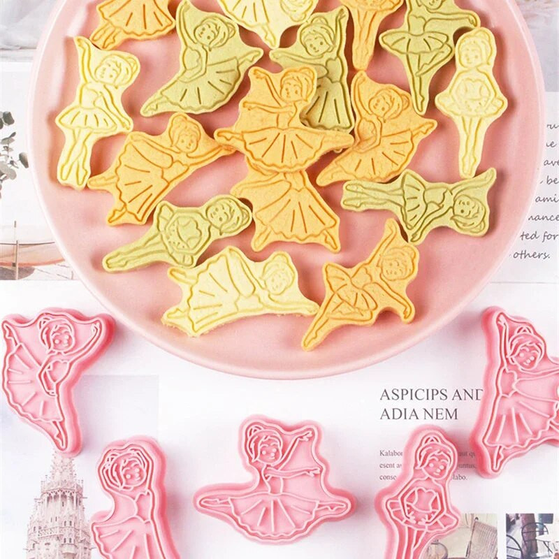 8 vnt. / rinkinys Elegantiškos šokančios ponios sausainių pjaustyklės ir reljefinis baleto merginos šokėjas Fondant reljefinis antspaudų kepimo dovana šokio mėgėjams