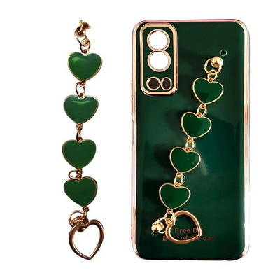 Калъф за телефон с галванично покритие Love Heart за IPhone 11 12 13 14 Pro Max XS Max XR 7 Plus 14 Удароустойчива каишка за китка Верига Заден капак