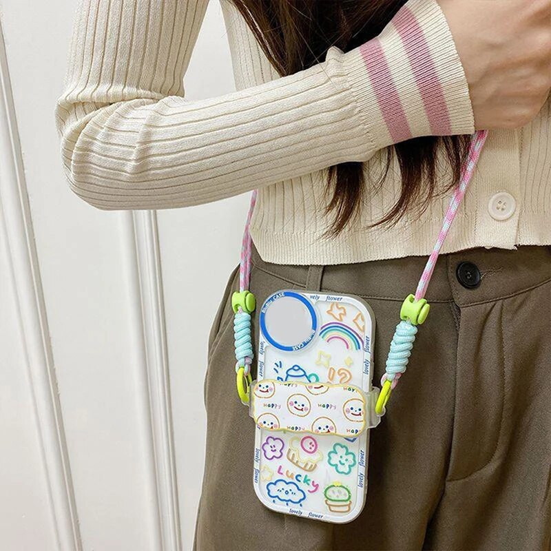 Spalvingi mobiliojo telefono dirželiai, mielas sportinis reguliuojamas peties dirželis Madingi universalūs skersiniai dirželiai, 1 vnt.