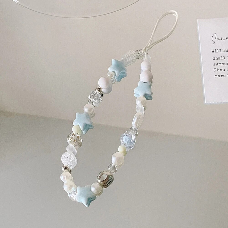 INS Star Pearl Beads telefono grandinėlė Madingas pakabukas skirtas iPhone Samsung universalūs priedai Kabantys virvė mergaitei