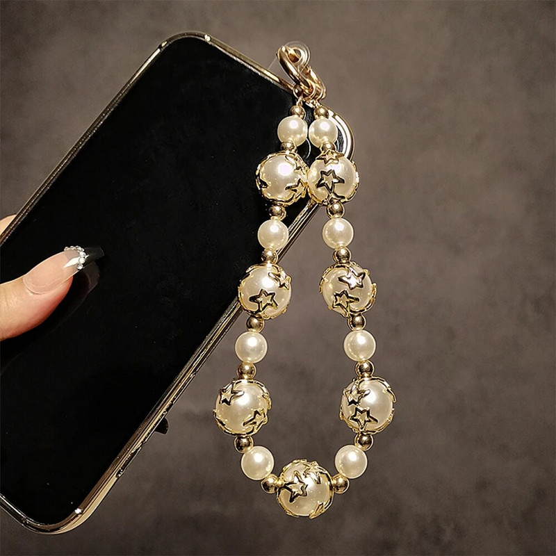 Luxury Star Pearl Rope for Phone Chain Lanyard Charm Strap Βραχιόλι καρπού με χάντρες κρεμαστό κορδόνι Μπρελόκ για φωτογραφική μηχανή κομψή γυναίκα