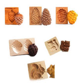 Mediniai sausainių pjaustytuvai ir įspaudai Voverės kankorėžiai 3D sausainių formelės Virtuvės kepimo įrankiai Akcija obuolių sausainių preso forma