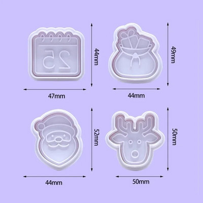 4 vnt kalėdinių sausainių pjaustyklės, šventinio vakarėlio biskvito formos animacinis filmas Kalėdų senelio briedžio sniego senelio formos fondanto torto dekoravimui kepimo reikmenys