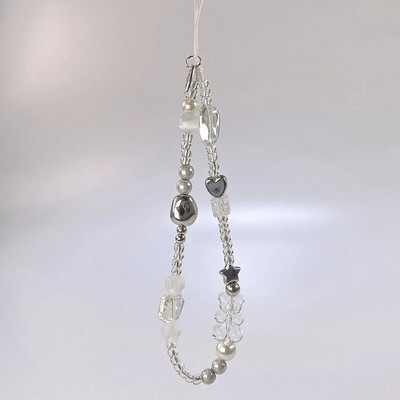 Y2K sidabrinis skaidrus žvaigždės karoliukas raktų pakabukas telefono pakabukas mielas meškiukas, mobilaus telefono dirželio pakabukas, skirtas moteriai mobiliojo telefono priedai