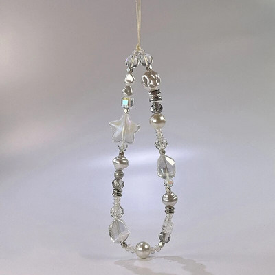 Y2K sidabrinis skaidrus žvaigždės karoliukas raktų pakabukas telefono pakabukas mielas meškiukas, mobilaus telefono dirželio pakabukas, skirtas moteriai mobiliojo telefono priedai