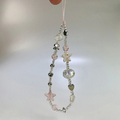 Y2K sidabrinis skaidrus žvaigždės karoliukas raktų pakabukas telefono pakabukas mielas meškiukas, mobilaus telefono dirželio pakabukas, skirtas moteriai mobiliojo telefono priedai