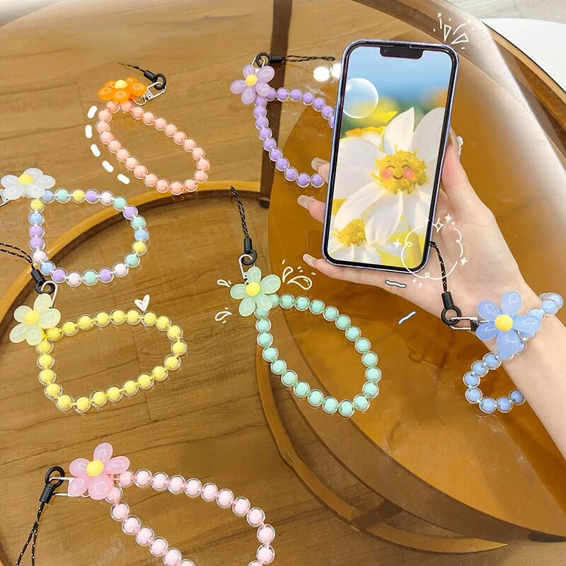 24CM Mobiliojo telefono virvelė pakabinama ant kaklo pakabinama grandinėlė Pakabukas Krištoliniai karoliukai rankų darbo Apsaugos nuo praradimo virvė iPhone dirželiui Nuimamas