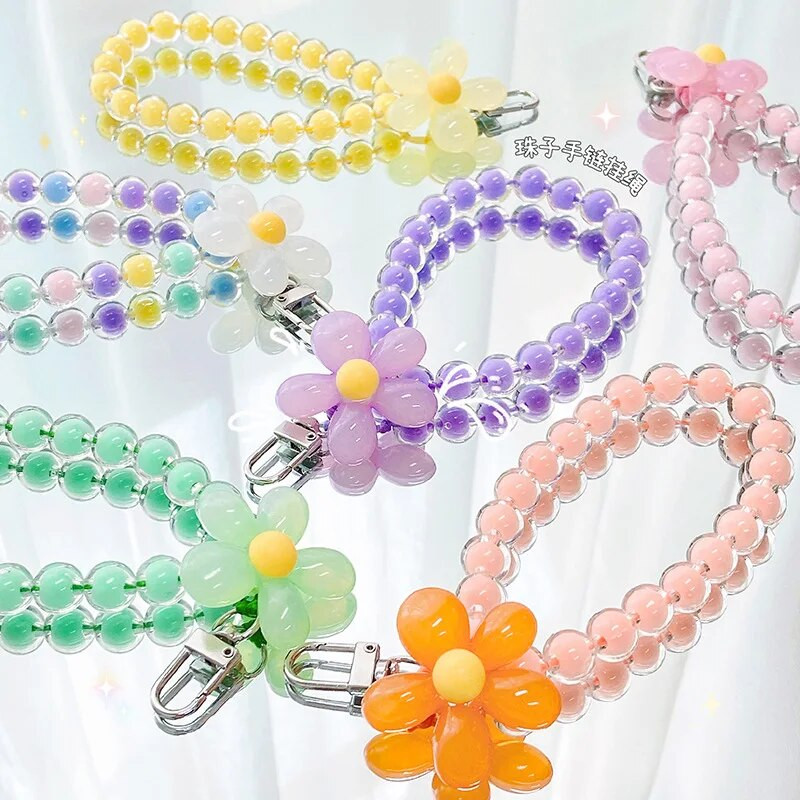 24CM Mobiliojo telefono virvelė pakabinama ant kaklo pakabinama grandinėlė Pakabukas Krištoliniai karoliukai rankų darbo Apsaugos nuo praradimo virvė iPhone dirželiui Nuimamas