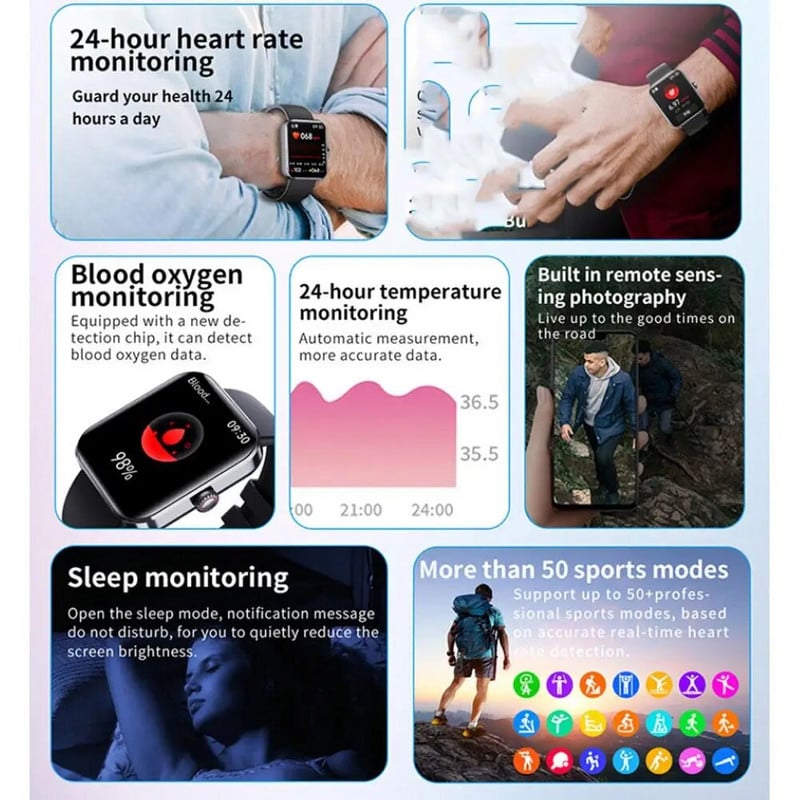 F57L išmanusis laikrodis vyrų, moterų, 24 valandų širdies ritmas, miego kūno temperatūros stebėjimas, apyrankė, magnetinis įkrovimas su 50 ir daugiau sporto režimų