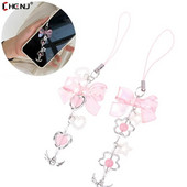 Mielos mielos rožinės spalvos „Bowknot Heart Phones“ grandinėlės mergaitei „Flower Star“ telefono dirželis Y2k mobiliojo telefono dirželis, raktų pakabukas