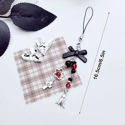 Mielos mielos rožinės spalvos „Bowknot Heart Phones“ grandinėlės mergaitei „Flower Star“ telefono dirželis Y2k mobiliojo telefono dirželis, raktų pakabukas