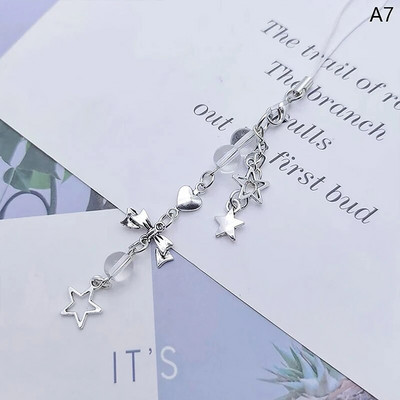 Mielos mielos rožinės spalvos „Bowknot Heart Phones“ grandinėlės mergaitei „Flower Star“ telefono dirželis Y2k mobiliojo telefono dirželis, raktų pakabukas