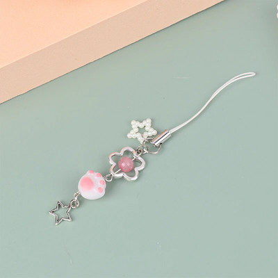 Mielos mielos rožinės spalvos „Bowknot Heart Phones“ grandinėlės mergaitei „Flower Star“ telefono dirželis Y2k mobiliojo telefono dirželis, raktų pakabukas