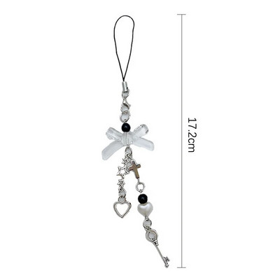 Mielos mielos rožinės spalvos „Bowknot Heart Phones“ grandinėlės mergaitei „Flower Star“ telefono dirželis Y2k mobiliojo telefono dirželis, raktų pakabukas