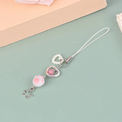 Mielos mielos rožinės spalvos „Bowknot Heart Phones“ grandinėlės mergaitei „Flower Star“ telefono dirželis Y2k mobiliojo telefono dirželis, raktų pakabukas