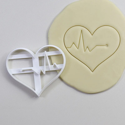 Heartbeat Medical Theme Κόφτες μπισκότων Πλαστικά τρισδιάστατα κινούμενα σχέδια ηλεκτροκαρδιογράφημα μπισκότων σφραγίδα Φοντάν ανάγλυφη φόρμα Εργαλεία ψησίματος