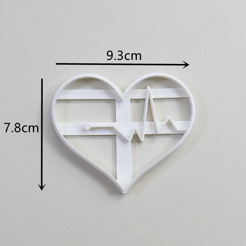 Heartbeat Medical Theme Κόφτες μπισκότων Πλαστικά τρισδιάστατα κινούμενα σχέδια ηλεκτροκαρδιογράφημα μπισκότων σφραγίδα Φοντάν ανάγλυφη φόρμα Εργαλεία ψησίματος