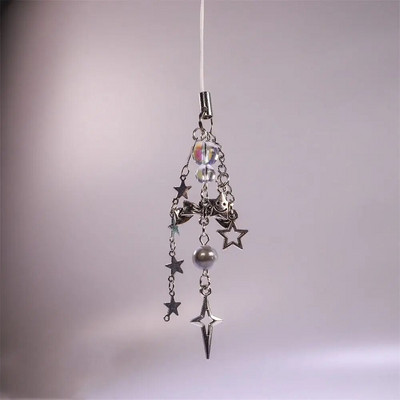 Rožinis Kawaii Y2K Star telefono pakabukas mielas drugelio karoliukas, rankų darbo mielas mergaitės raktų pakabukas fotoaparatui