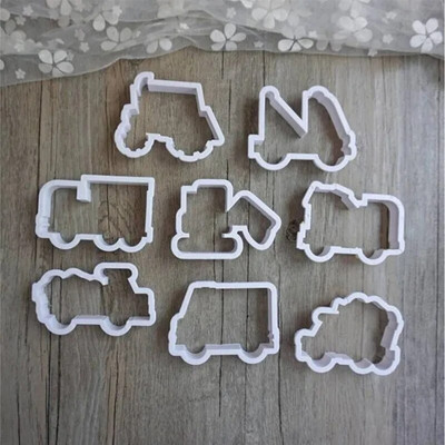 8 vnt / rinkinys Mieli animacinių filmukų sausainių pjaustyklės įrankiai 3D plastikinė automobilio formos meduolių formelė „pasidaryk pats“ tešlos įspaudimas sausainiams sausainiams kepimo forma