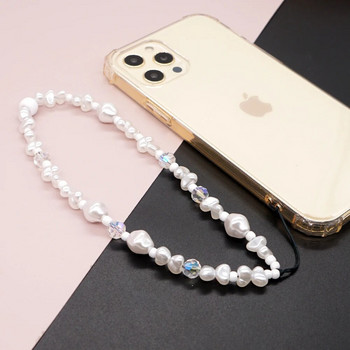 Λευκές αλυσίδες με χάντρες Αλυσίδα κινητού τηλεφώνου κρυστάλλινες χάντρες Θήκη τηλεφώνου Κορδόνι Κινητό λουράκι Απομίμηση Pearl Τηλέφωνο Κοσμήματα