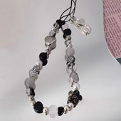 INS Y2K Love Heart Charm dirželis gėlių karoliukų pakabukas korėjietiška apyrankė skirta iPhone Samsung priedai pakabinama virvė mergaičių papuošalams