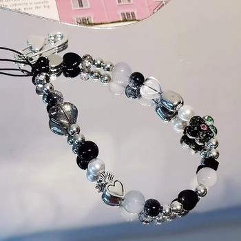 INS Y2K Love Heart Charm Strap Flower Bead Pendant Корейска гривна за iPhone Samsung Аксесоари Висящо въже за момиче Бижута